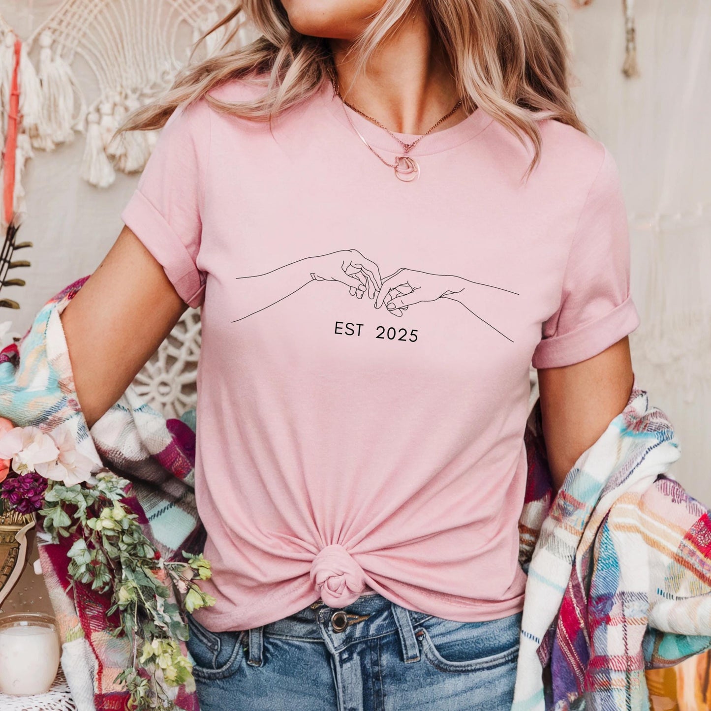 Aesthetic Line Art Shirt – EST 2025 Graphic Tee – Indie Emotional Outfit – Soft Cotton Minimalist Hands Drawing T-Shirt AA116
