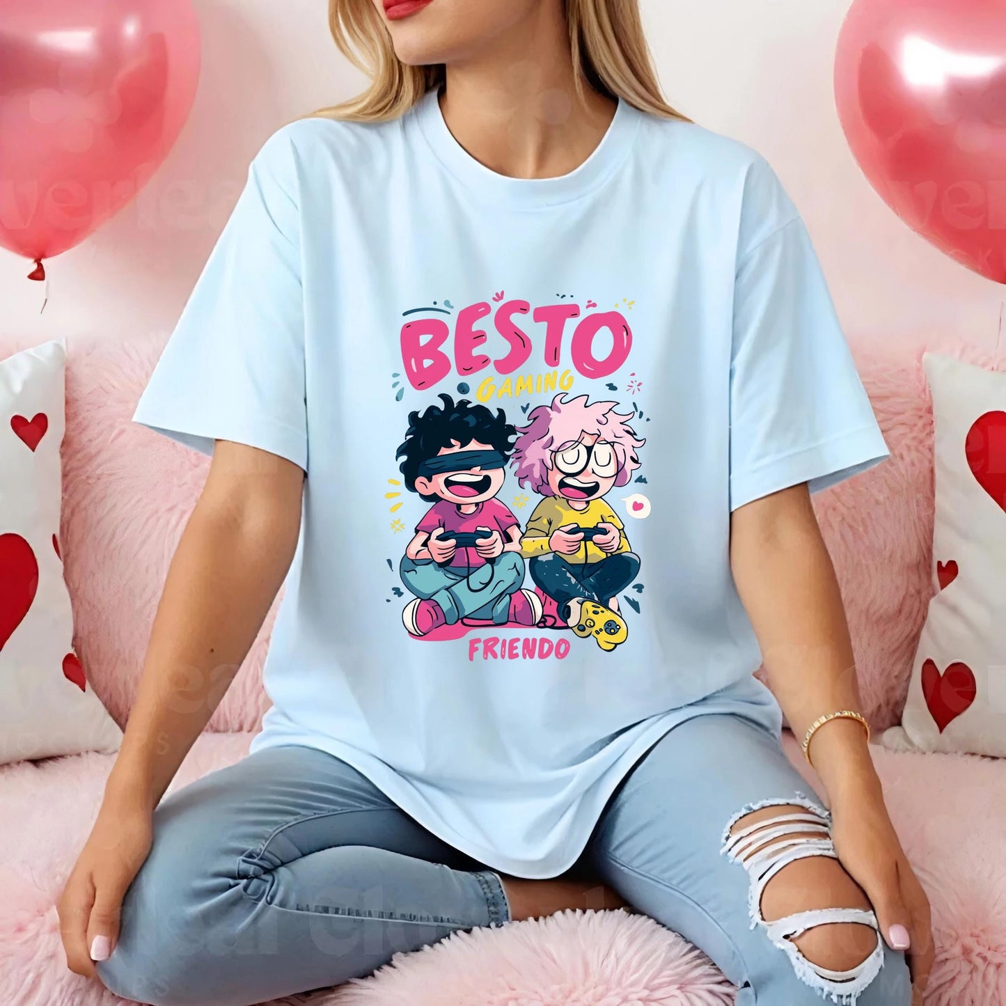 Besto Gaming Cartoon T-Shirt – Fun Gamer Shirt for Friends – Vibrant Matching Video Game Tee for Gen Z and Millennials AA120