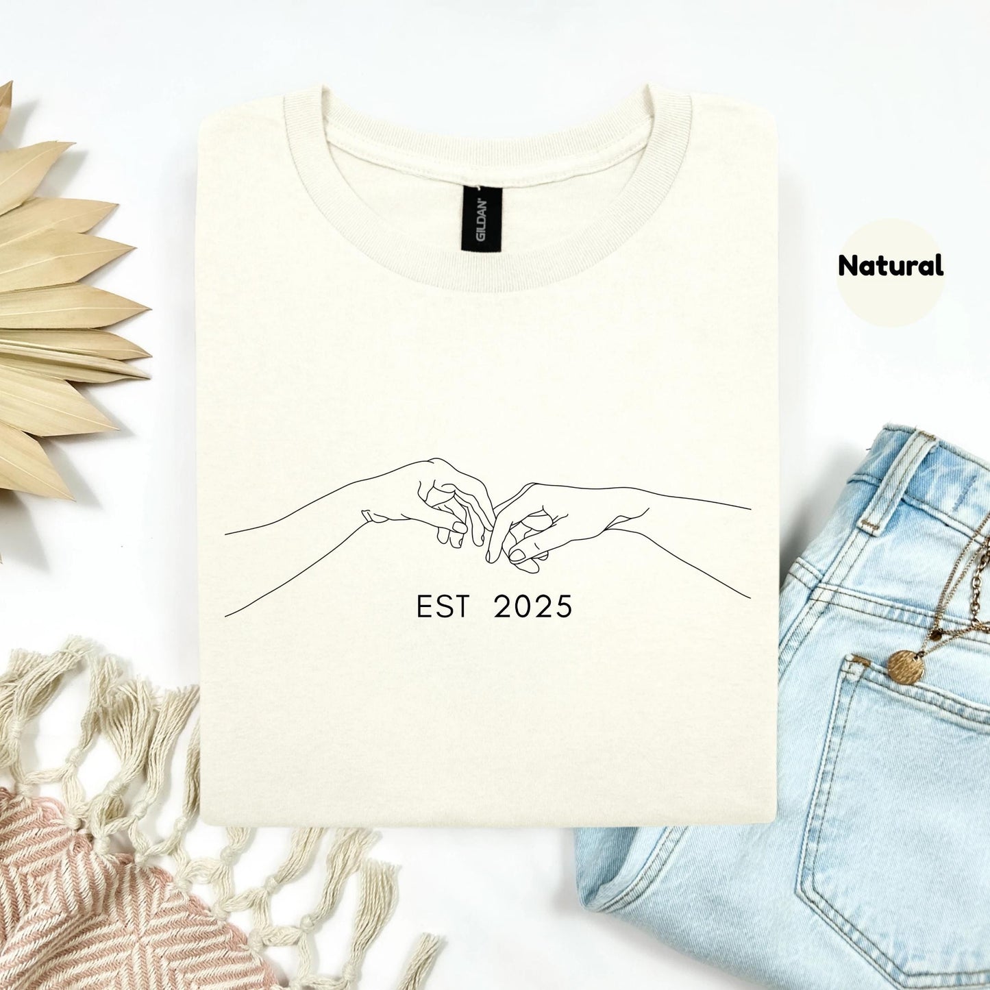 Aesthetic Line Art Shirt – EST 2025 Graphic Tee – Indie Emotional Outfit – Soft Cotton Minimalist Hands Drawing T-Shirt AA116