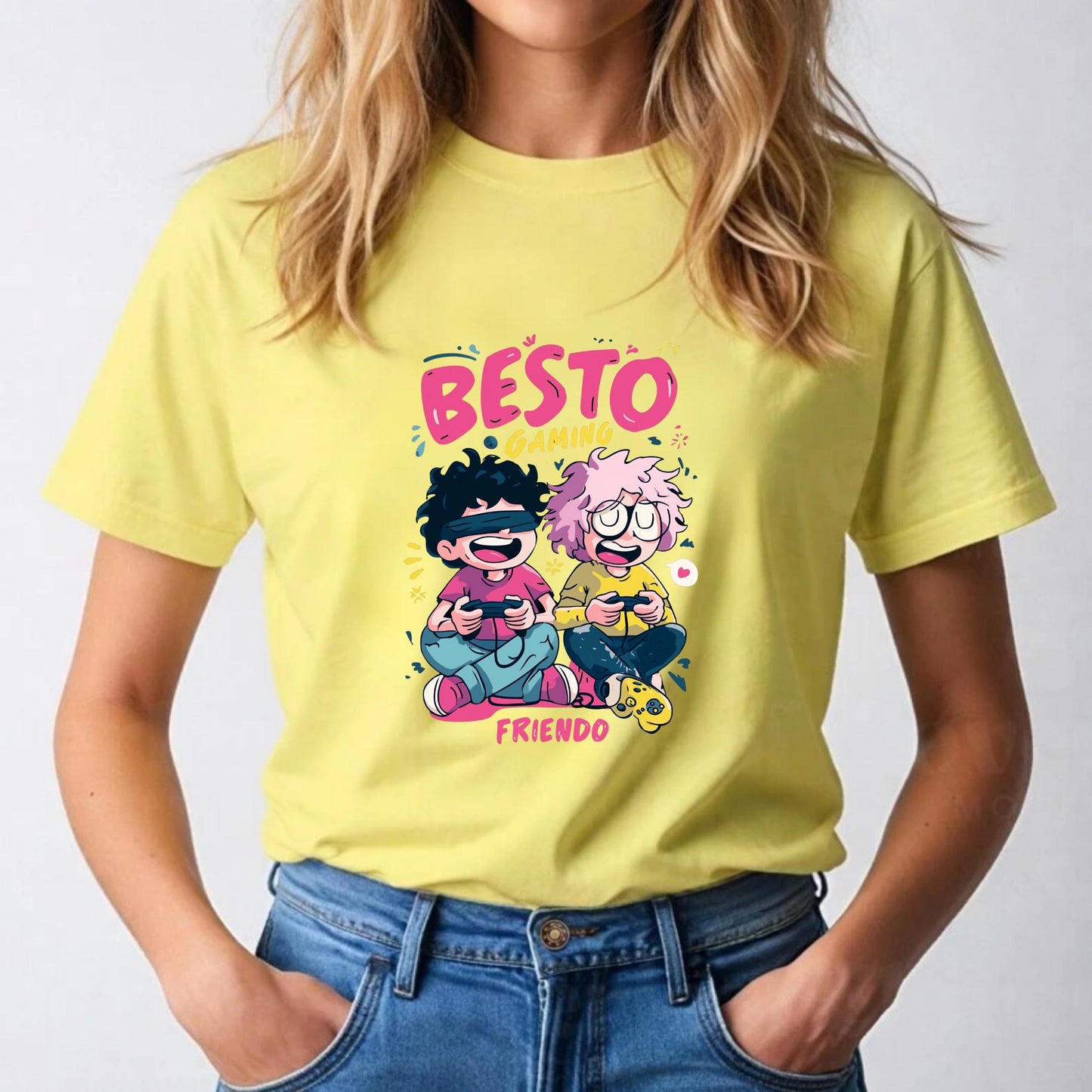 Besto Gaming Cartoon T-Shirt – Fun Gamer Shirt for Friends – Vibrant Matching Video Game Tee for Gen Z and Millennials AA120