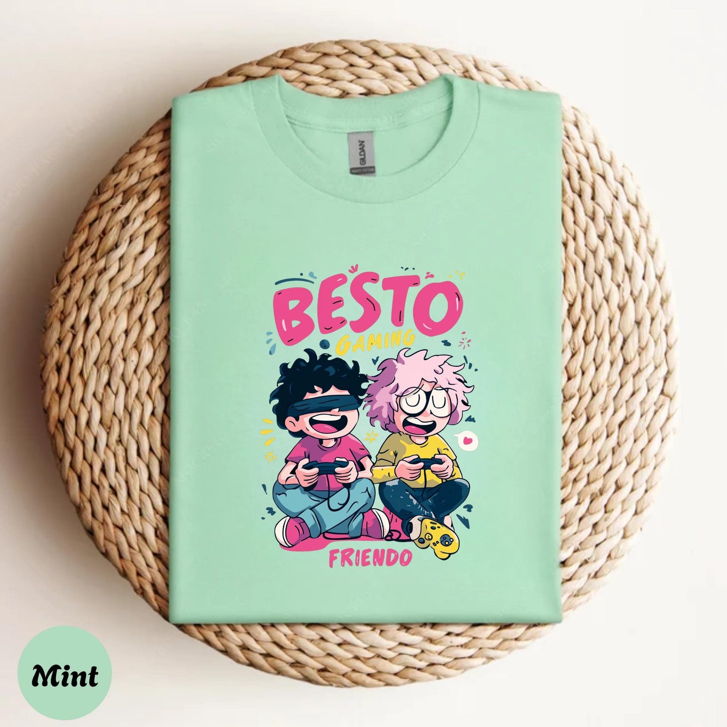 Besto Gaming Cartoon T-Shirt – Fun Gamer Shirt for Friends – Vibrant Matching Video Game Tee for Gen Z and Millennials AA120