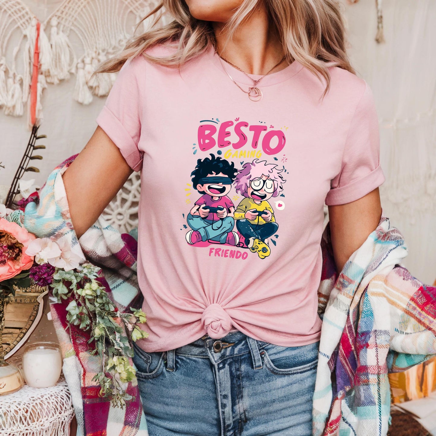 Besto Gaming Cartoon T-Shirt – Fun Gamer Shirt for Friends – Vibrant Matching Video Game Tee for Gen Z and Millennials AA120
