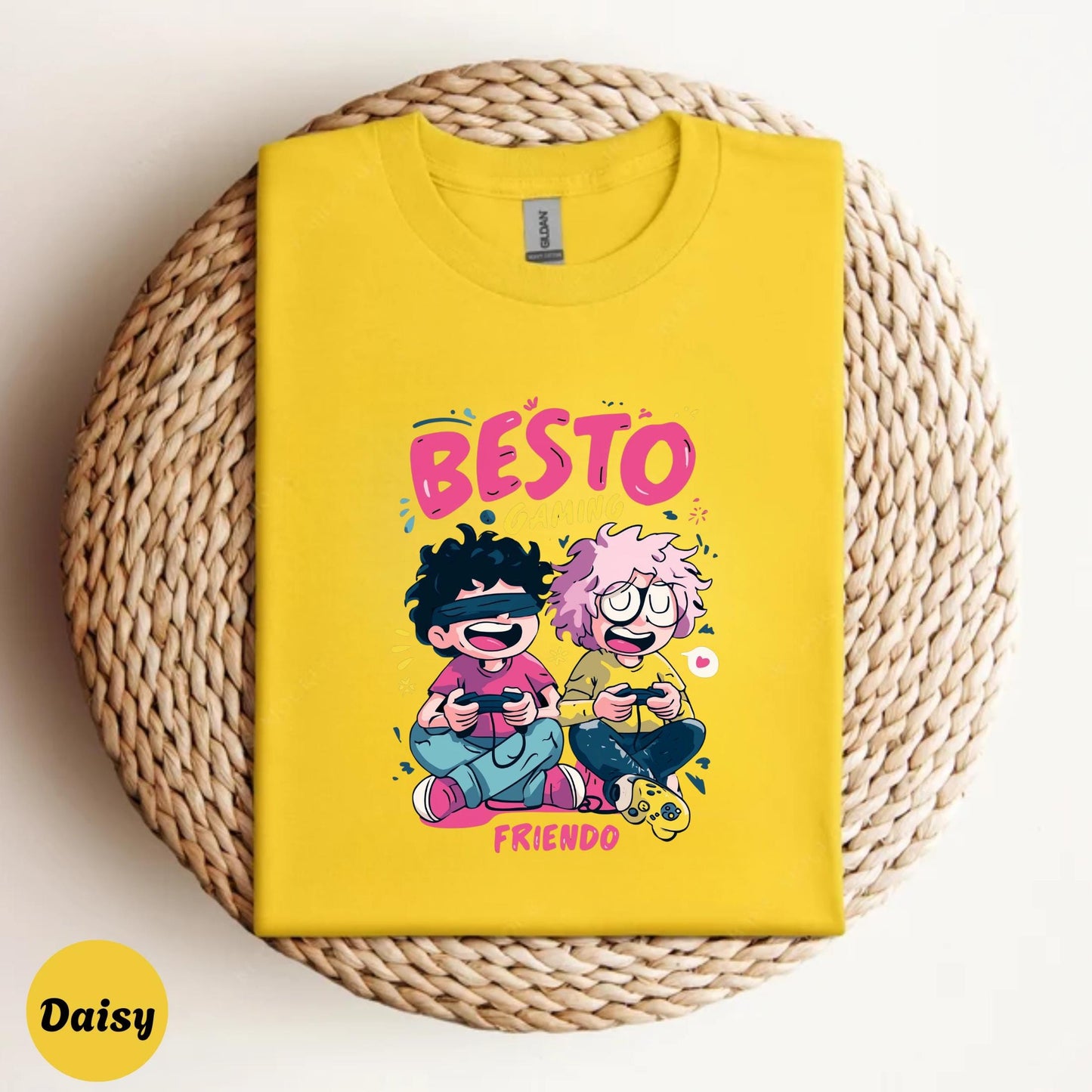 Besto Gaming Cartoon T-Shirt – Fun Gamer Shirt for Friends – Vibrant Matching Video Game Tee for Gen Z and Millennials AA120