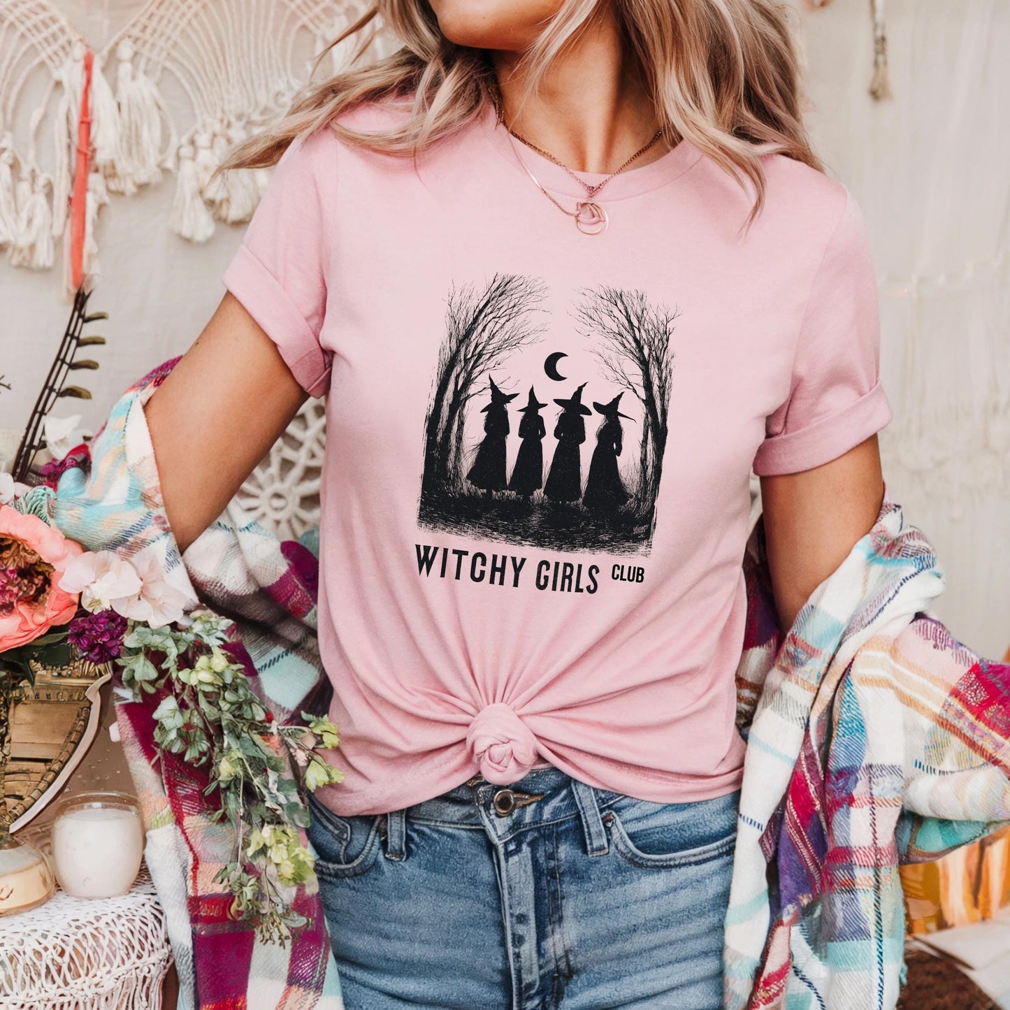 Witchy Girls Club Shirt – Retro Witch T-Shirt for Women – Cute Halloween-Inspired Witchy Tee – Magical Club Shirt AA134