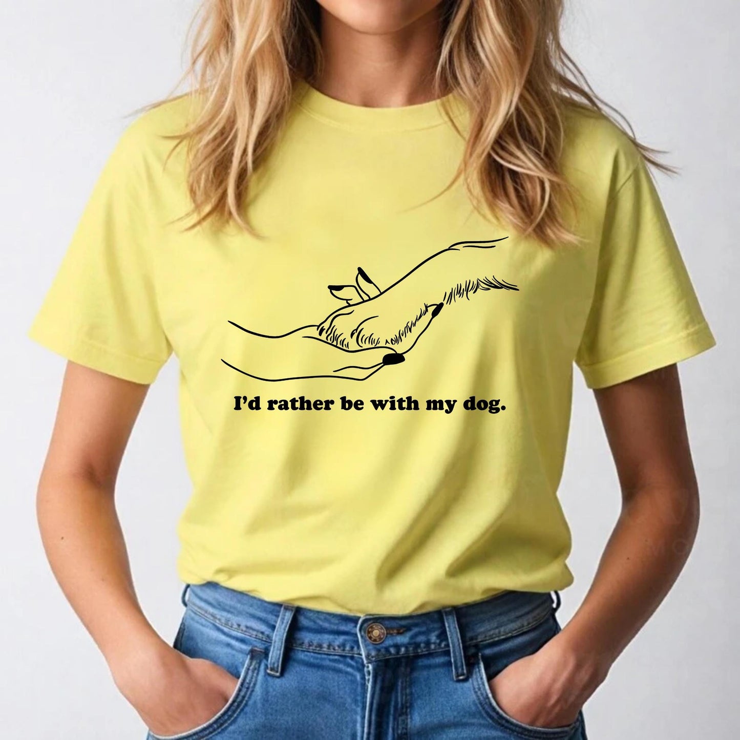 Dog Lover Hand Holding Paw Shirt – I'd Rather Be With My Dog Tee – Minimalist Pet Bond Graphic T-Shirt for Women AA138