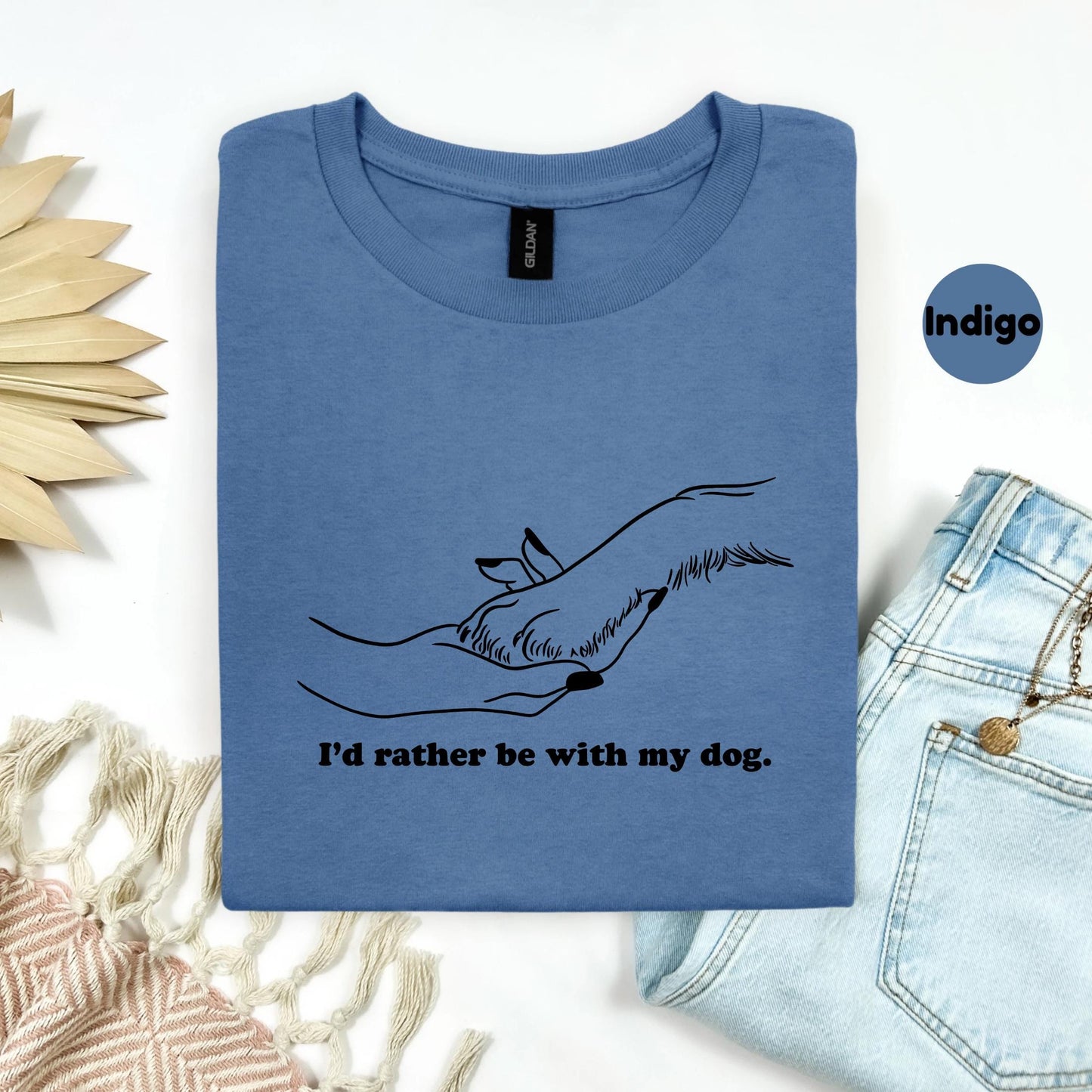 Dog Lover Hand Holding Paw Shirt – I'd Rather Be With My Dog Tee – Minimalist Pet Bond Graphic T-Shirt for Women AA138