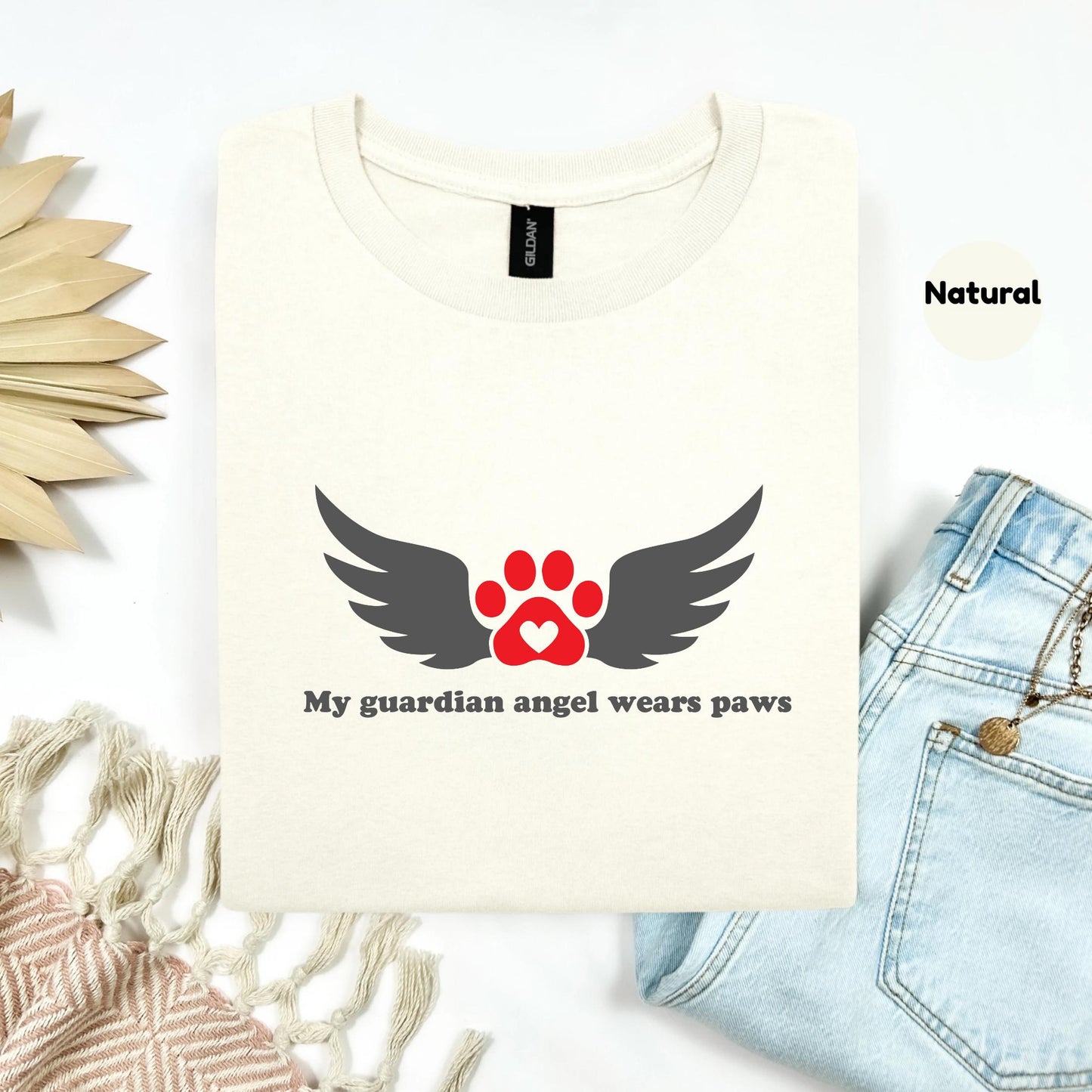 Pet Memorial Shirt – My Guardian Angel Wears Paws Tee – Dog Loss Gift – Pet Heaven Tribute Shirt – Dog Mom Grief Tee AA141