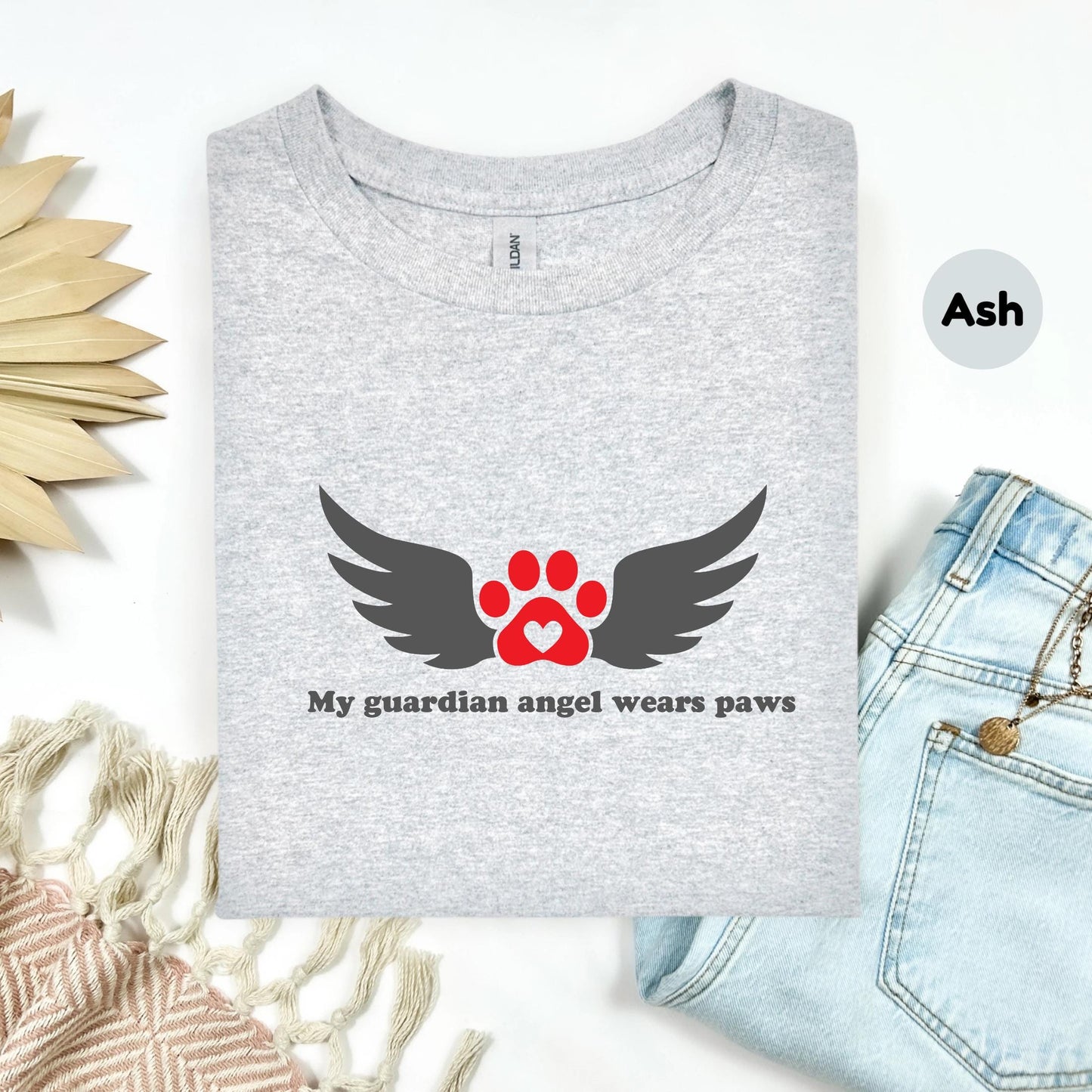 Pet Memorial Shirt – My Guardian Angel Wears Paws Tee – Dog Loss Gift – Pet Heaven Tribute Shirt – Dog Mom Grief Tee AA141
