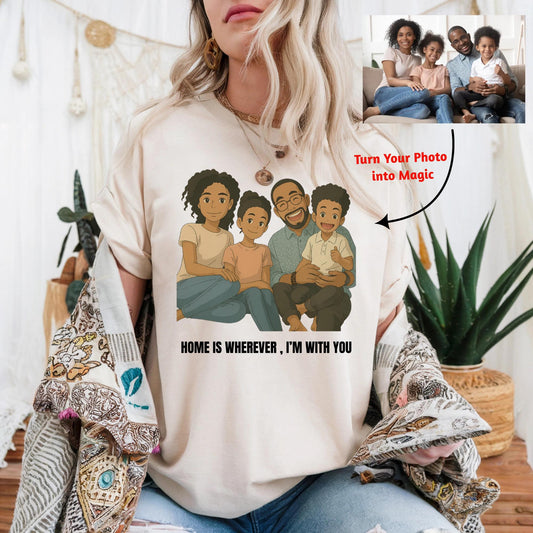 Custom Ghibli Family Portrait Shirt, Personalized Cartoon Drawing from Photo, Anime Style Gift Tee, Studio Ghibli Inspired Art