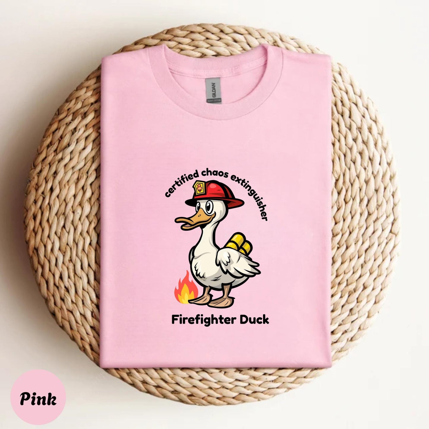 Firefighter Duck Kids Shirt, Funny Cartoon Duck Tee, Chaos Extinguisher Graphic, Cute Animal Shirt for Boys Girls, Family Humor Gift