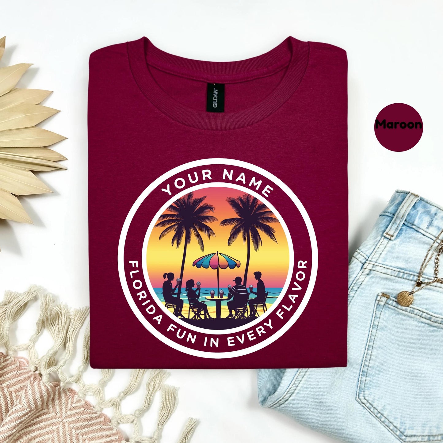 Personalized Florida Sunset Beach Shirt, Family Vacation Tee, Custom Tropical Matching Shirt, Summer Coastal Shirt