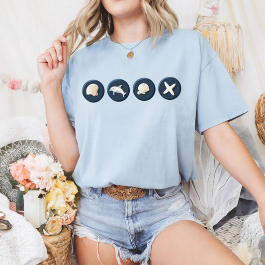 Matching Beach Trip Family Shirt – Ocean Icons Vacation Tee, Summer Family Outfits, Sea Life Symbols Shirt