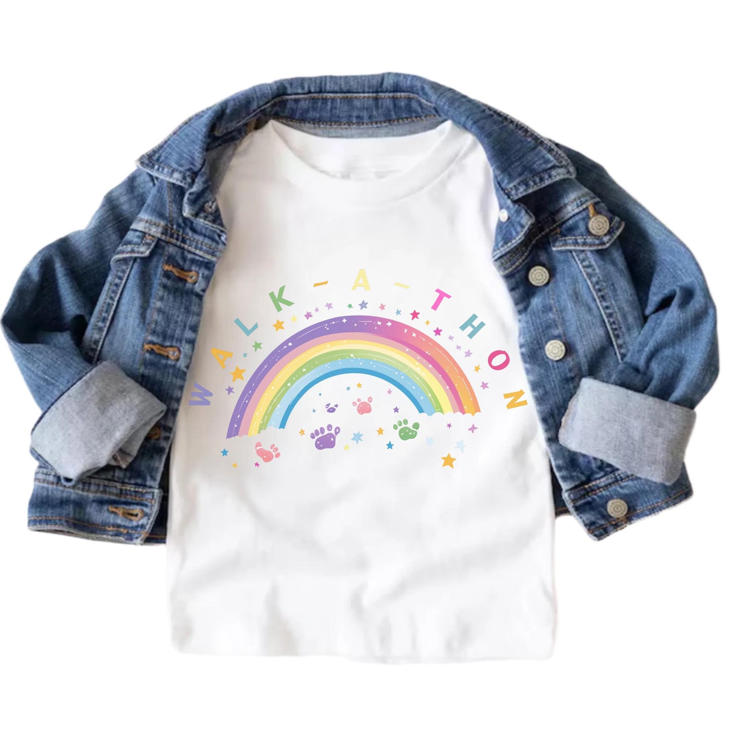 Custom Rainbow Walkathon Shirt for Kids - Pastel Footprint Walk-a-thon Tee - Preschool Field Day Shirt - Toddler Fun Run Shirt