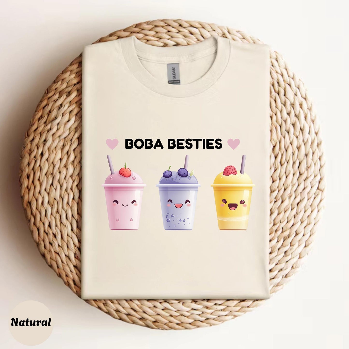 BOBA BESTIES Aesthetic Shirt for Girls, Cute Bubble Tea Outfit Tee, Soft Graphic T-Shirt for Selfie Lovers, Trendy Boba Top for OOTD Looks