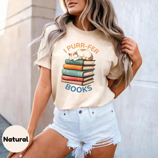 Funny Cat Book Shirt, Books T-Shirt, Book Nerd Gift Idea, Cat Humor Tee, Cozy Book Stack Shirt for Readers and Pet Lovers