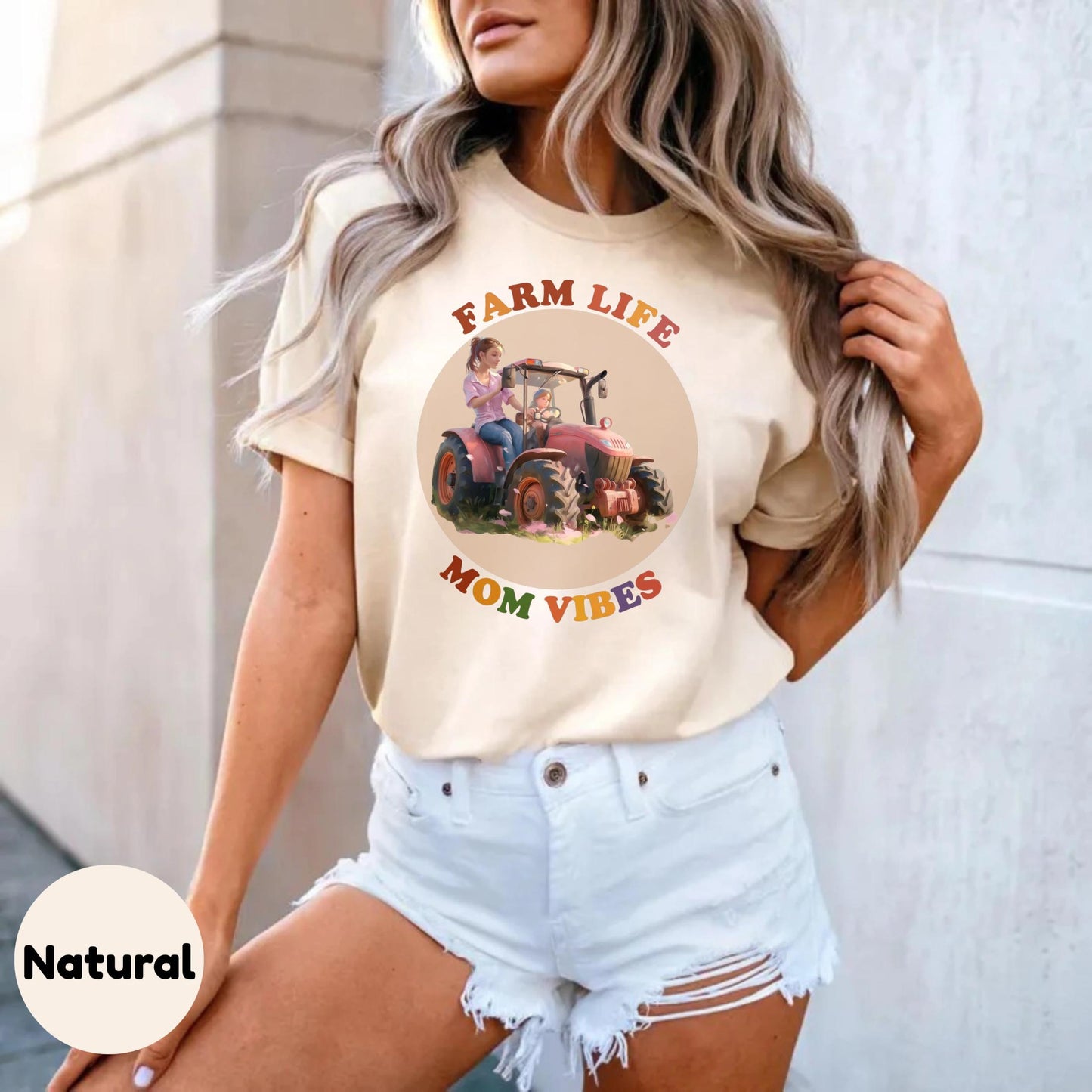 Farm Life Mom Vibes Shirt, Cute Mother Daughter Tractor Tee, Country Girl Aesthetic Outfit, Matching Mom Shirt 2506C004