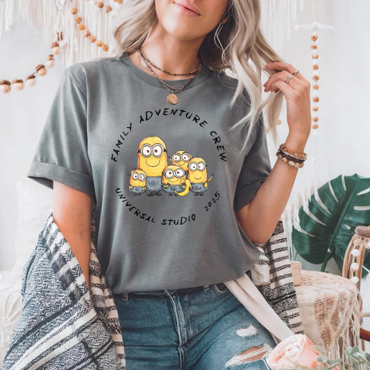 Funny Yellow Cartoon Crew Shirt for 2025 Trip, Group Adventure Tee for Friends, Matching Amusement Day Outfit AA20