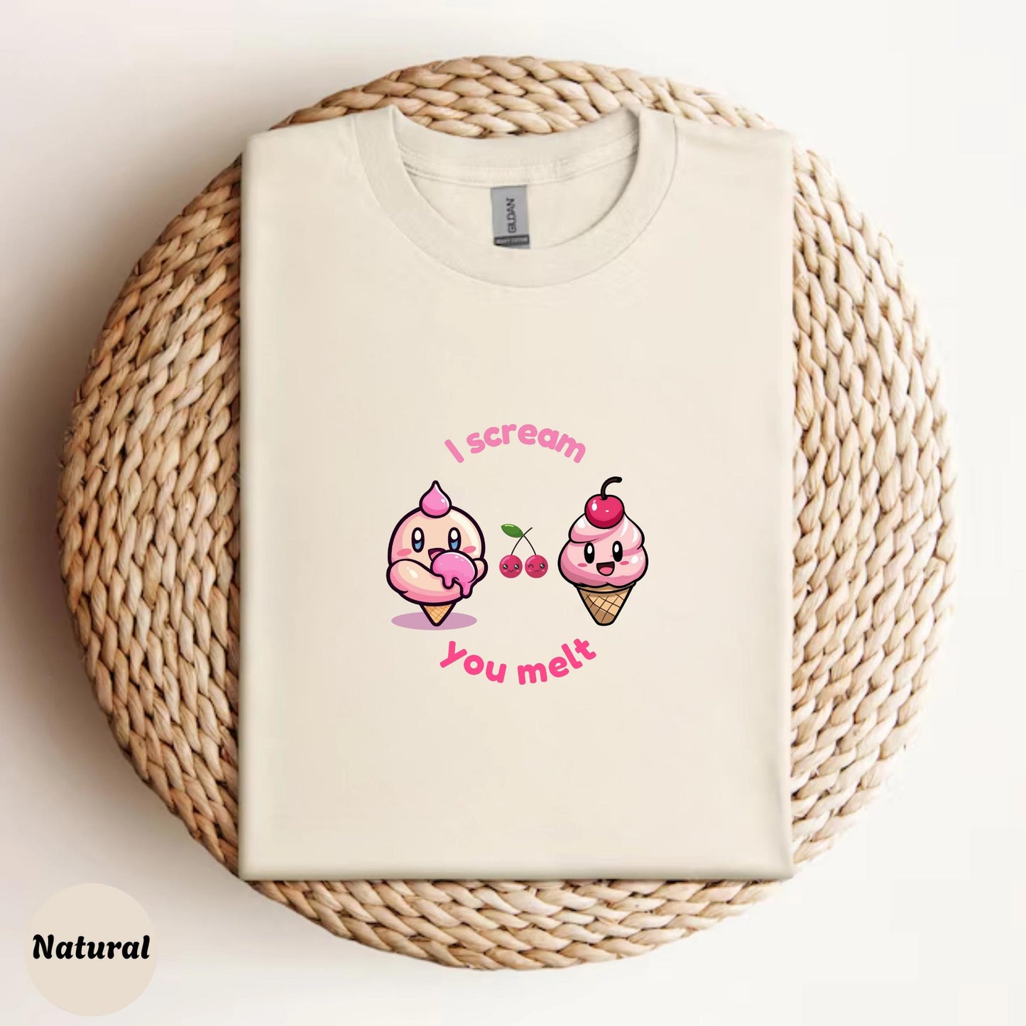 Kawaii Ice Cream T-Shirt, I Scream You Melt Cute Pun Shirt, Soft Girl Aesthetic Tee, Funny Dessert Top, Cherry Foodie Gift for Her