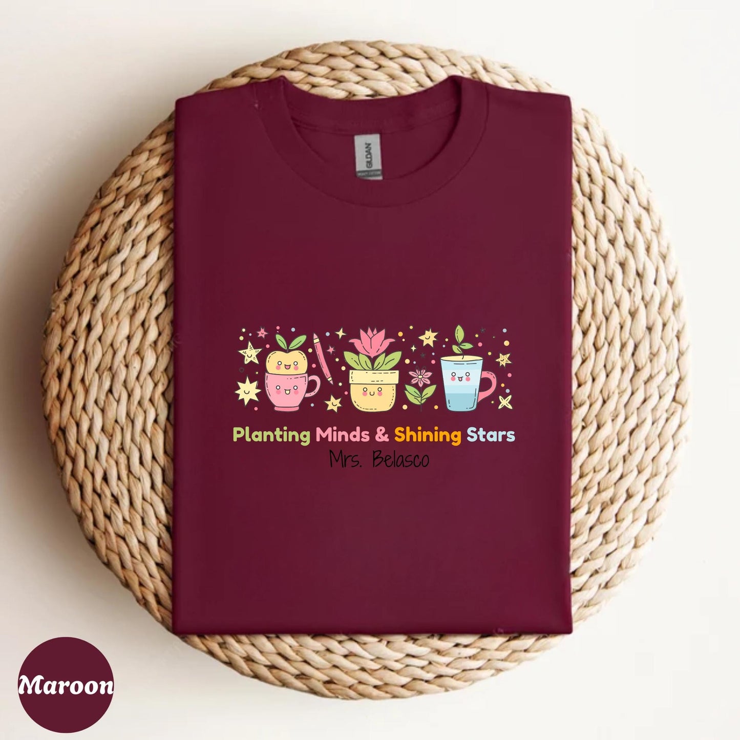 Cute Gardening Teacher Shirt – “Planting Minds & Shining Stars” Custom Floral Tee, Unisex Fit, Teacher Day Gift Idea