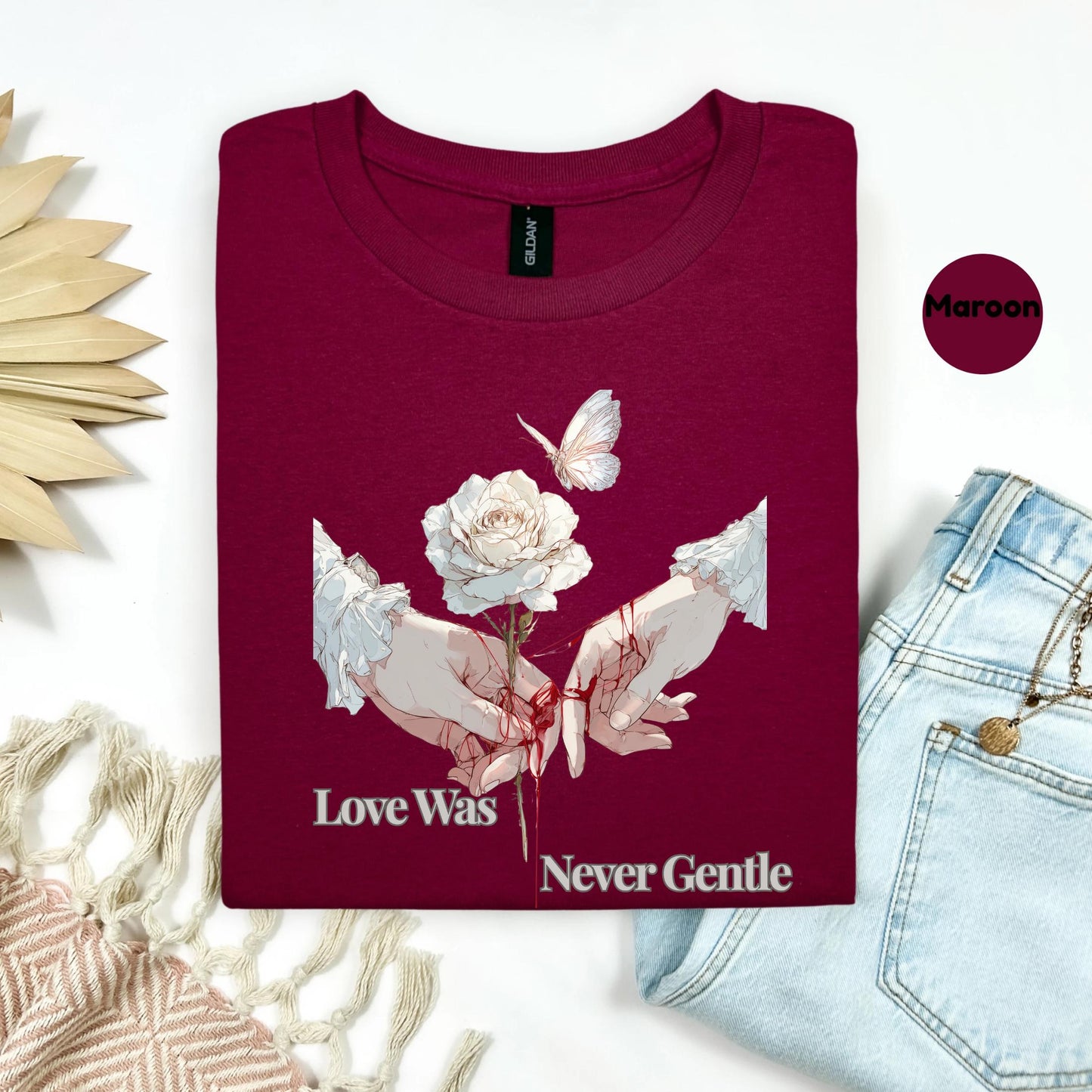 Gothic Love Shirt with Rose and Red Thread, Emotional Heartbreak Tee, Aesthetic Dark Romantic Graphic Shirt AA45