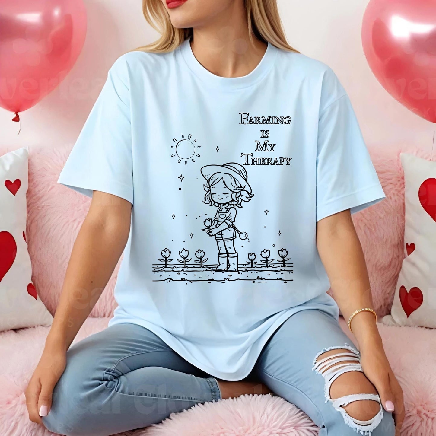 Cute Kawaii Farming Therapy Shirt, Cartoon Farmer Girl Tee, Wholesome Gardening Gift for Plant Moms and Teens AA47