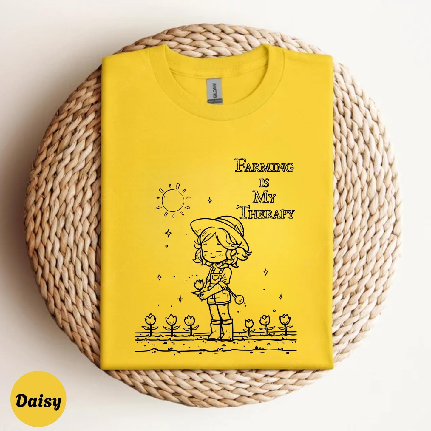Cute Kawaii Farming Therapy Shirt, Cartoon Farmer Girl Tee, Wholesome Gardening Gift for Plant Moms and Teens AA47