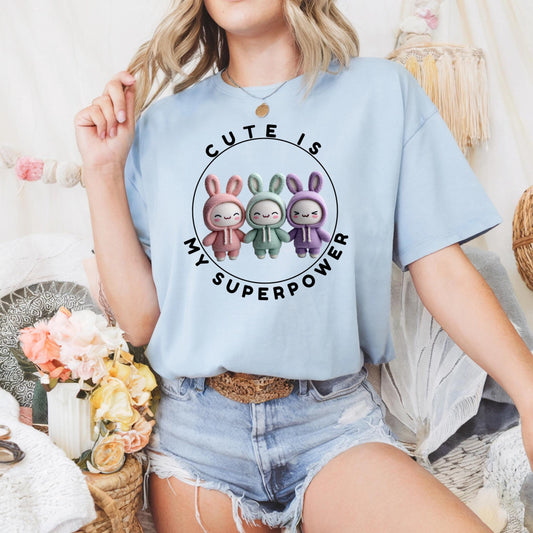 Cute Bunny Kawaii T-Shirt for Girls - Pastel Plush Outfit Tee - Cute Is My Superpower Shirt for Softcore Lovers AA58