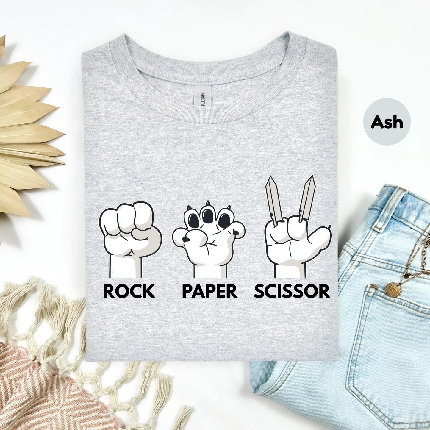 Cute Gamer Rock Paper Scissors Tee - Claw Paw Scissor T-Shirt, Animal Inspired Geek Humor Shirt for Everyday Fun Wear Top AA67