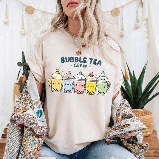 Funny Bubble Tea Group Shirt - Boba Crew Matching Tee, Cute Pastel Boba Drink Graphic Top for Best Friends or Couples AA69