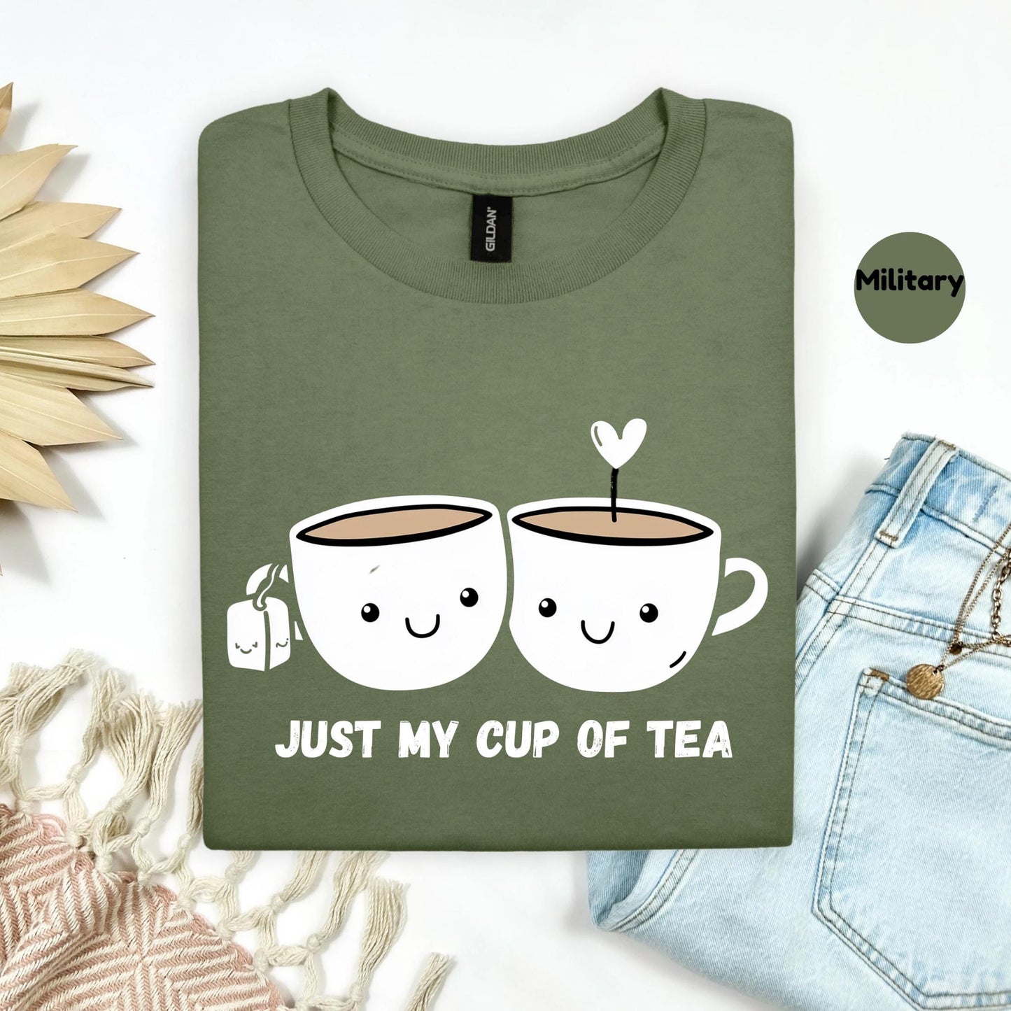 Funny Tea Lover Shirt - Just My Cup of Tea Graphic Tee for Women Men, Kawaii Cute Drink Shirt, Pun Gift for Tea Addict AA72