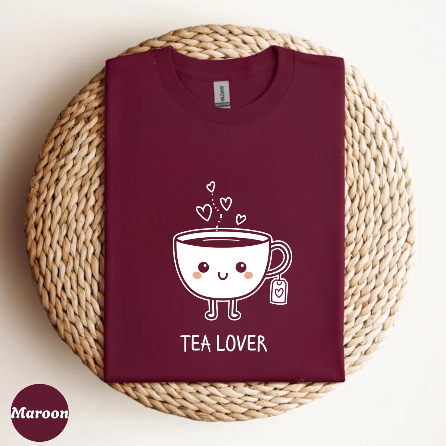 Tea Lover Kawaii Shirt – Cute Cartoon Mug Graphic Tee for Women, Cozy Pastel Outfit, Tea Gift for Homebody Girls AA78