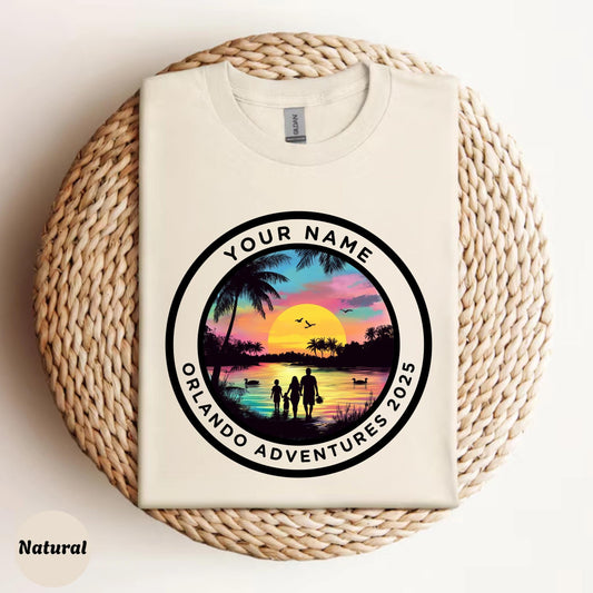 Orlando Vacation Shirt 2025, Sunset Beach Family Adventure Tee, Personalized Matching Trip Shirt