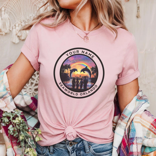 Personalized SeaWorld Orlando Couples Shirt • Dolphin Sunset Tee for Anniversary or Trip 2025