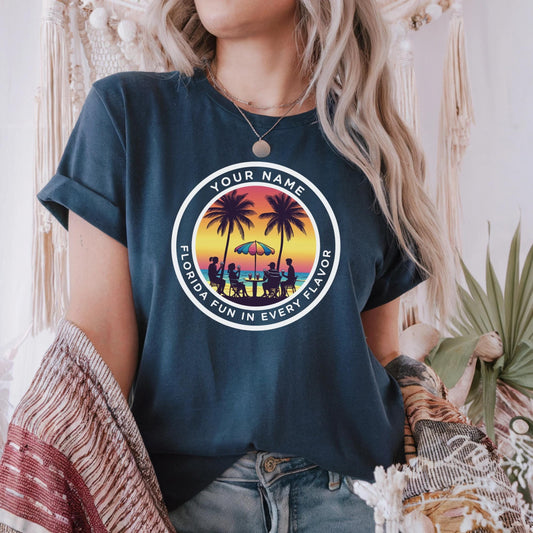 Personalized Florida Sunset Beach Shirt, Family Vacation Tee, Custom Tropical Matching Shirt, Summer Coastal Shirt