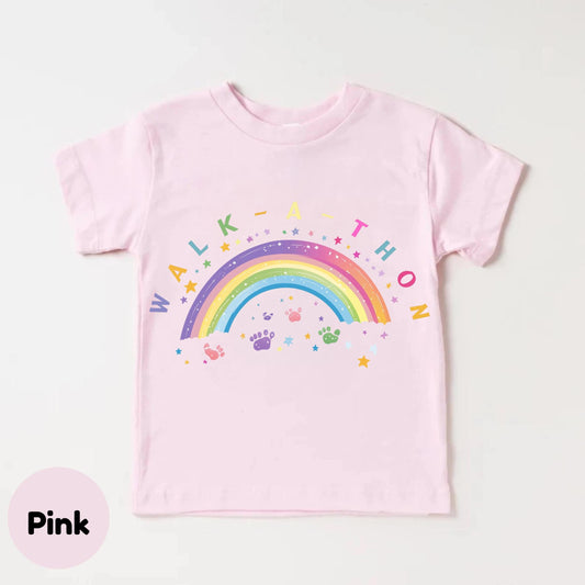 Custom Rainbow Walkathon Shirt for Kids - Pastel Footprint Walk-a-thon Tee - Preschool Field Day Shirt - Toddler Fun Run Shirt