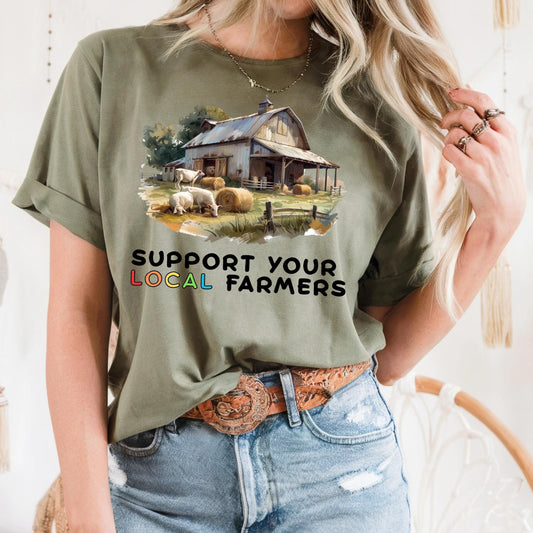 Eco Friendly Farm Support Shirt，Sustainable Organic Food Tee，Pasture Scene Graphic Tshirt for Earth Lovers 2506C001