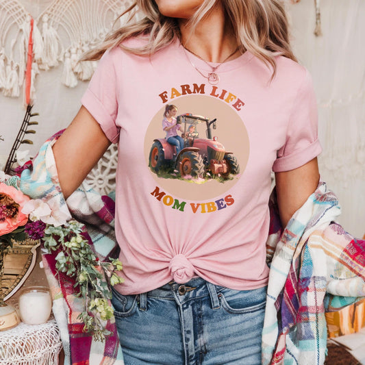 Farm Life Mom Vibes Shirt, Cute Mother Daughter Tractor Tee, Country Girl Aesthetic Outfit, Matching Mom Shirt 2506C004