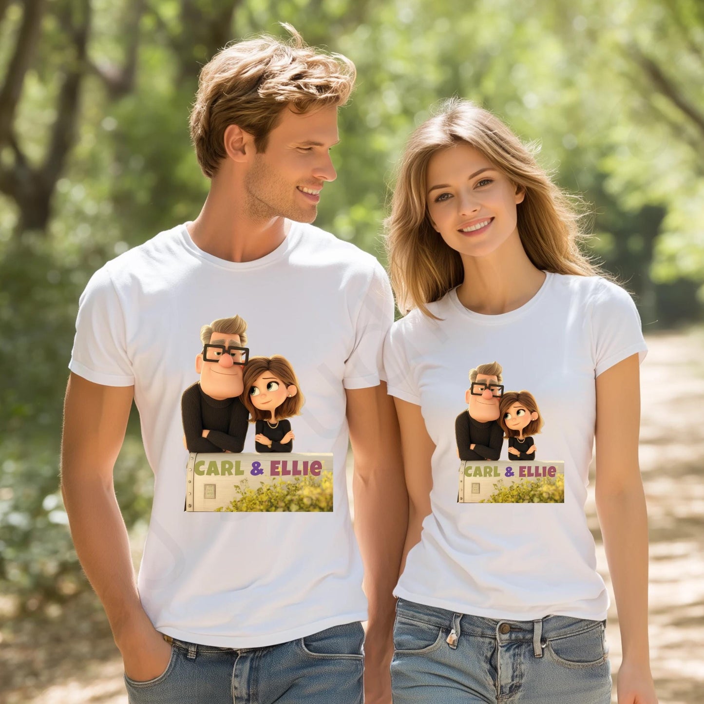 Romantic Couple Matching T-Shirts – Cute Cartoon Love Outfit for Him and Her – Anniversary or Everyday Couple Gift Idea  AA104