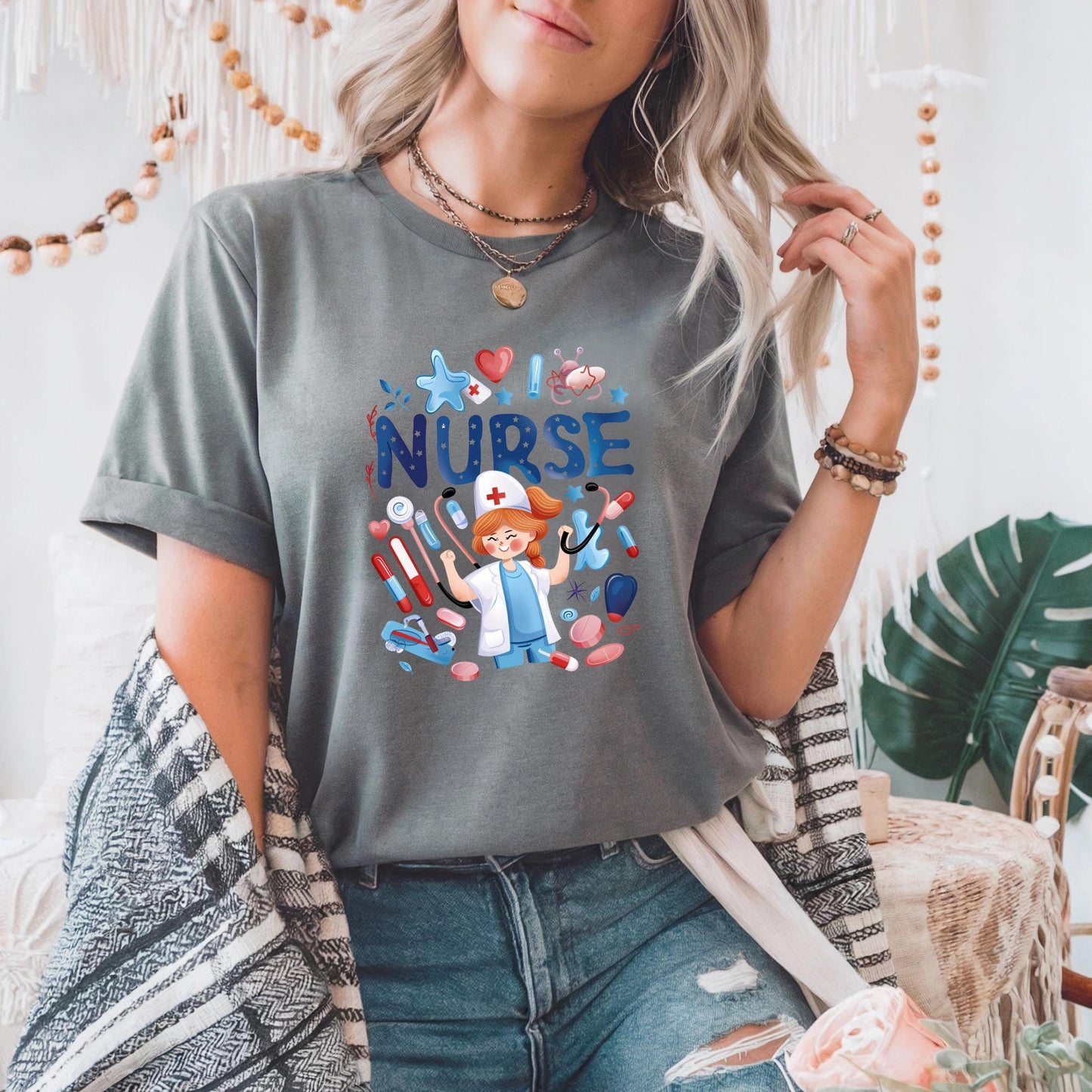 Thank You Nurse Shirt Cheerful Medical Cartoon Tee RN Appreciation Gift for Women Cute Healthcare Worker TShirt Idea AA112