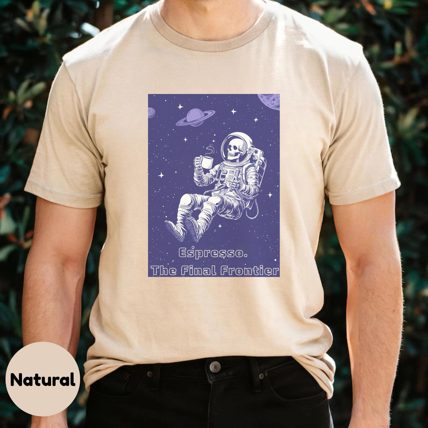 Espresso Astronaut Shirt Funny Space Coffee Tee for Men Galaxy Skeleton Humor Gift for Sci-Fi and Caffeine Lovers AA40