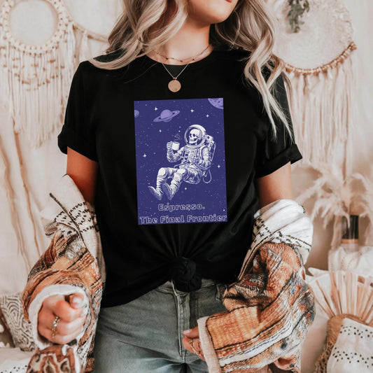 Espresso Astronaut Shirt Funny Space Coffee Tee for Men Galaxy Skeleton Humor Gift for Sci-Fi and Caffeine Lovers AA40