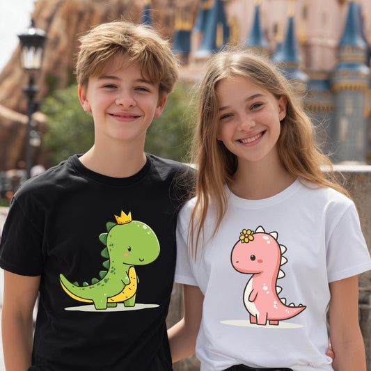 Minimalist Couple Dinosaur Shirt Matching Cute Dinos TShirt Set for Boyfriend and Girlfriend Sweet Relationship Gift Tee AA114