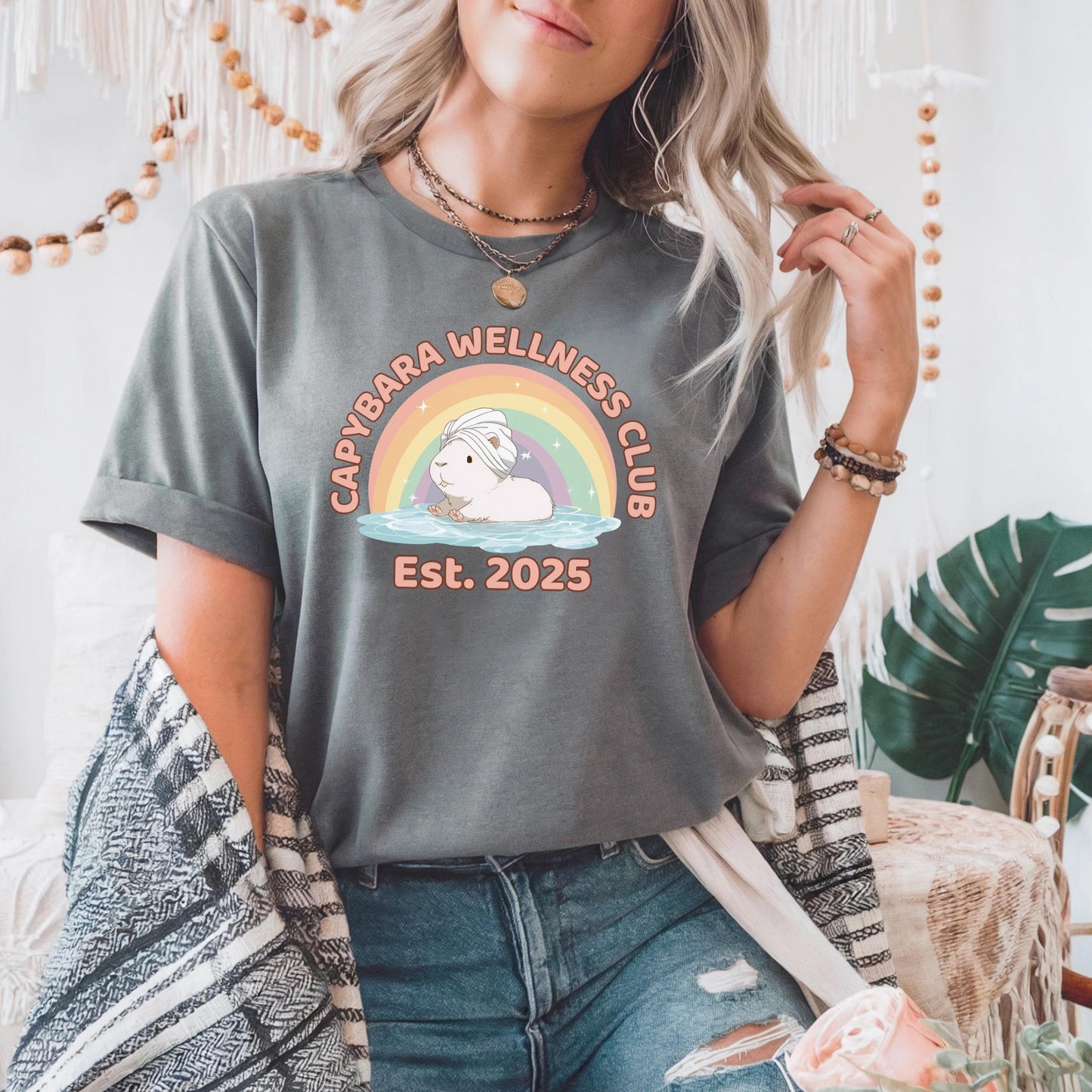Capybara Wellness Club Shirt Cute Spa Animal Tee Rainbow Self Care T-Shirt Mental Health Gift Women AA30