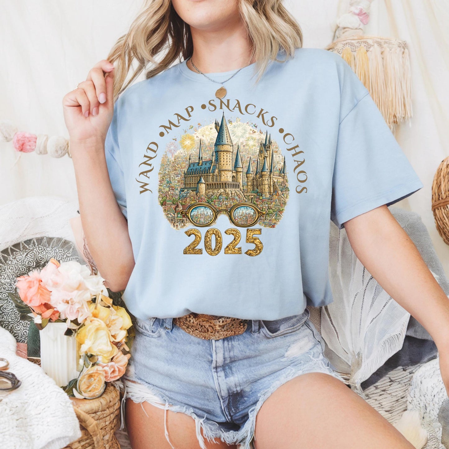 Funny Wizard Chaos Shirt 2025, Magic Castle T-Shirt with Wand Map Snacks Quote, Whimsical Vacation Tee for Adults AA23