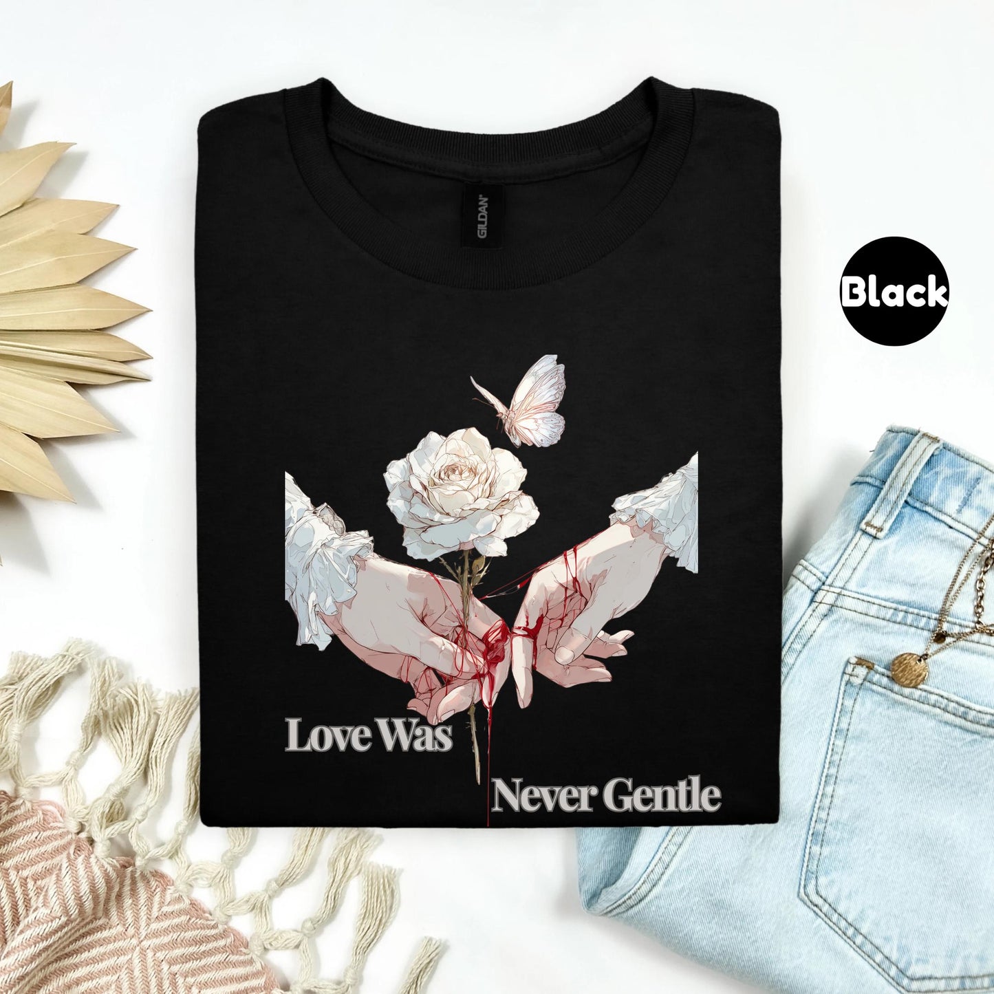 Gothic Love Shirt with Rose and Red Thread, Emotional Heartbreak Tee, Aesthetic Dark Romantic Graphic Shirt AA45