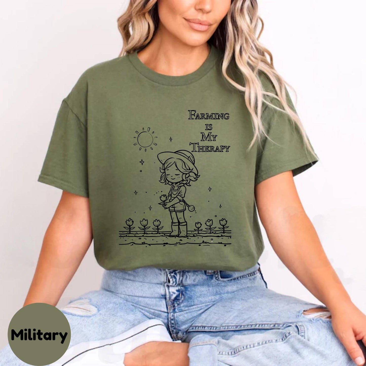 Cute Kawaii Farming Therapy Shirt, Cartoon Farmer Girl Tee, Wholesome Gardening Gift for Plant Moms and Teens AA47