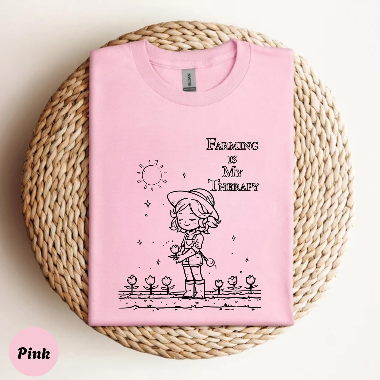 Cute Kawaii Farming Therapy Shirt, Cartoon Farmer Girl Tee, Wholesome Gardening Gift for Plant Moms and Teens AA47