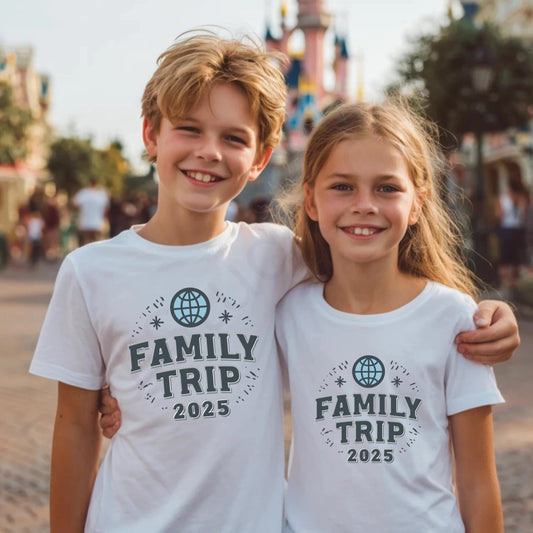 Family Trip 2025 Matching Shirts, Custom Globe Vacation Tee, Personalized Travel Outfit for Kids and Adults AA54