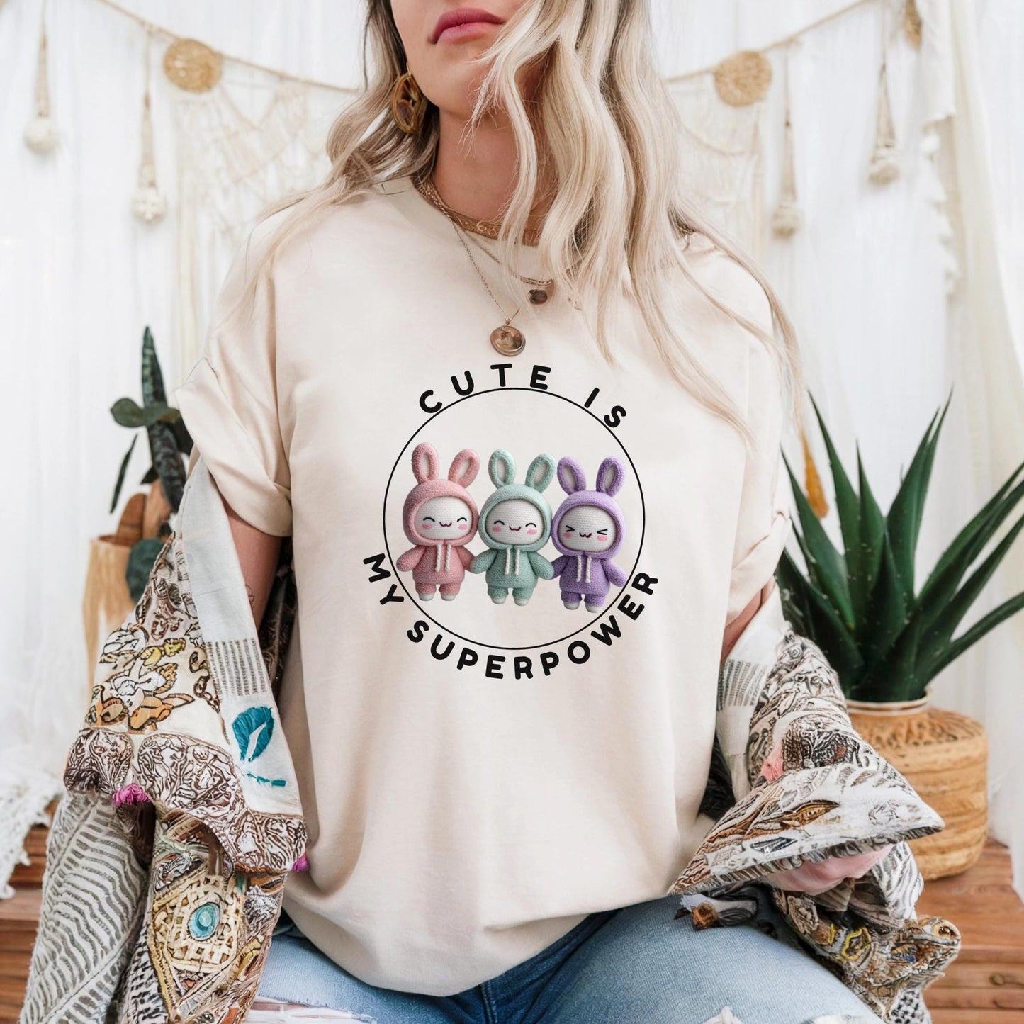 Cute Bunny Kawaii T-Shirt for Girls - Pastel Plush Outfit Tee - Cute Is My Superpower Shirt for Softcore Lovers AA58