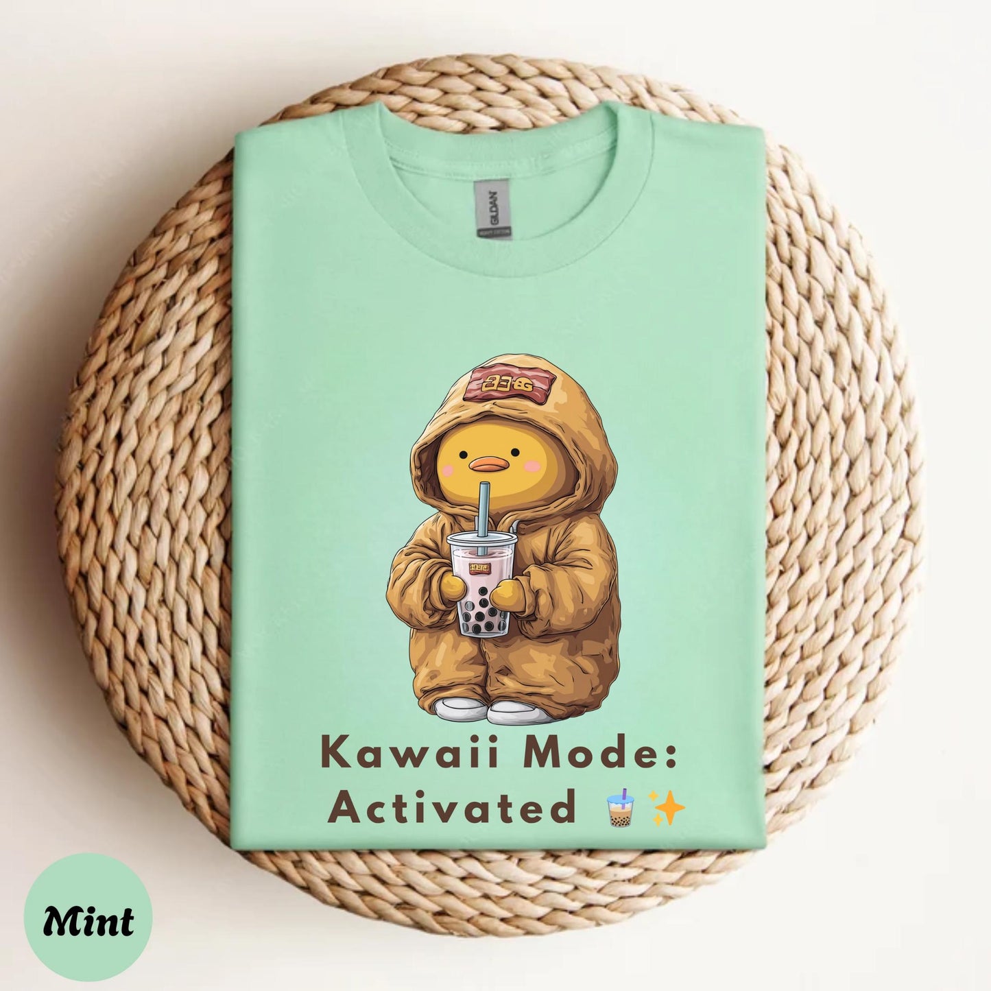 Cute Couple Boba Shirt - Cozy Duck in Hoodie Graphic Tee - Kawaii Mode Activated Funny Gift for Boyfriend or Girlfriend AA62